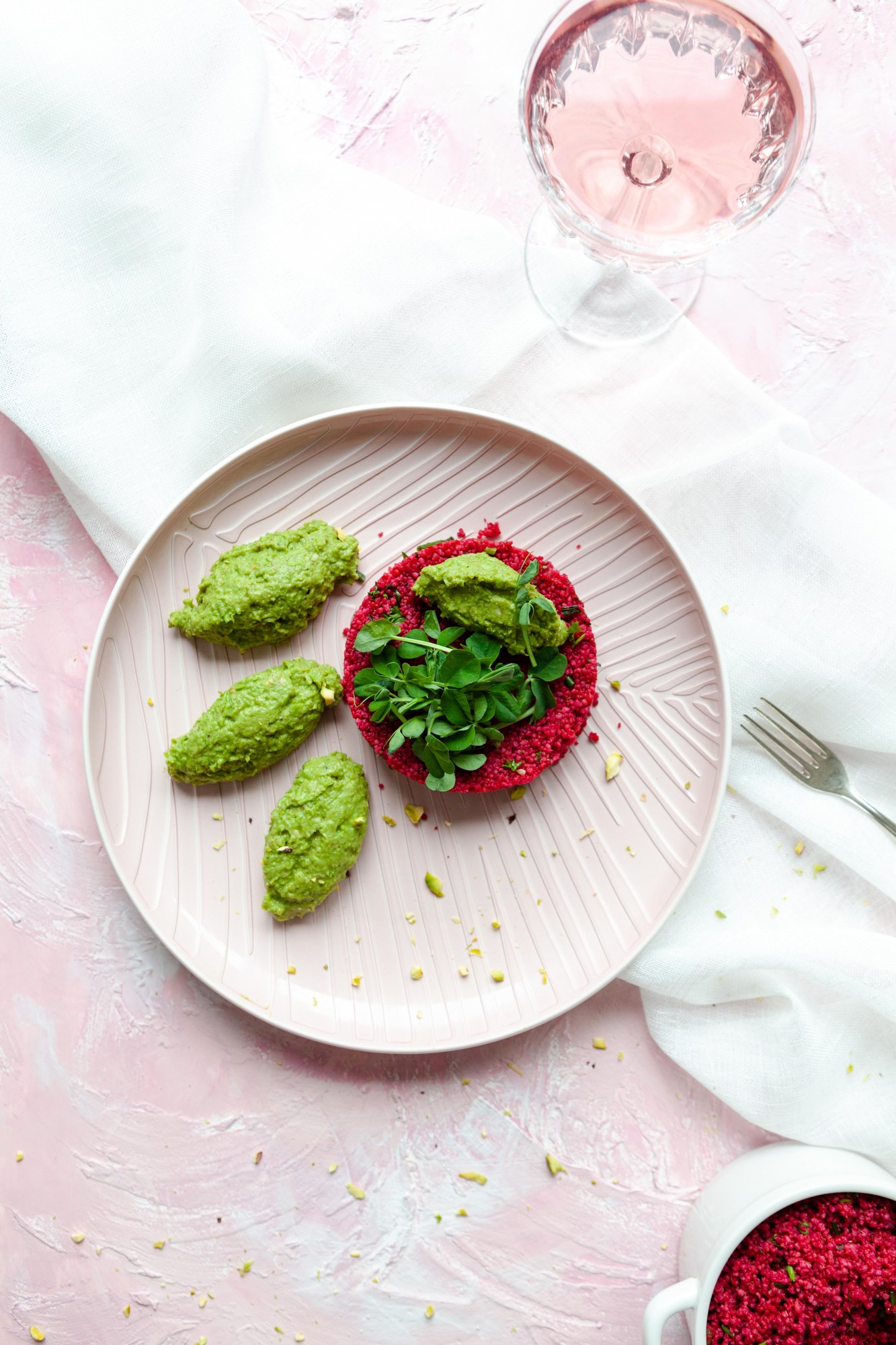 Rode biet Tabbouleh met erwtentartaar